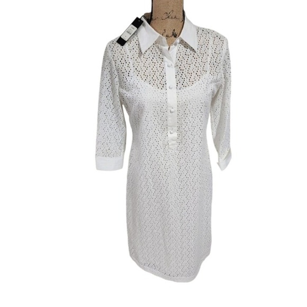 Talbots White Cotton Eyelet Button Up Shirtdress with Slip Liner NWT Size 4